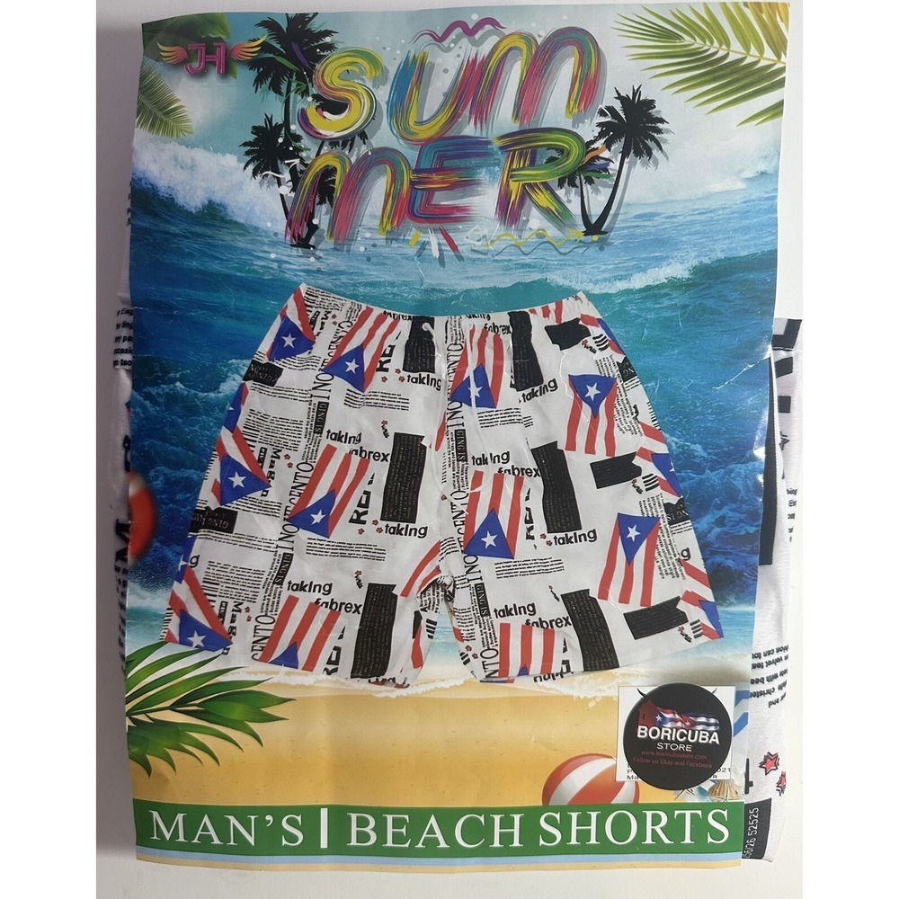 Puerto Rico Flag Swimming Shorts Mens Multicolor Beach One Size Newspaper Print